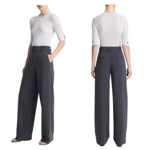 VINCE High Waist Belted Wide Leg Trouser Pants Graphite Gray Size 2